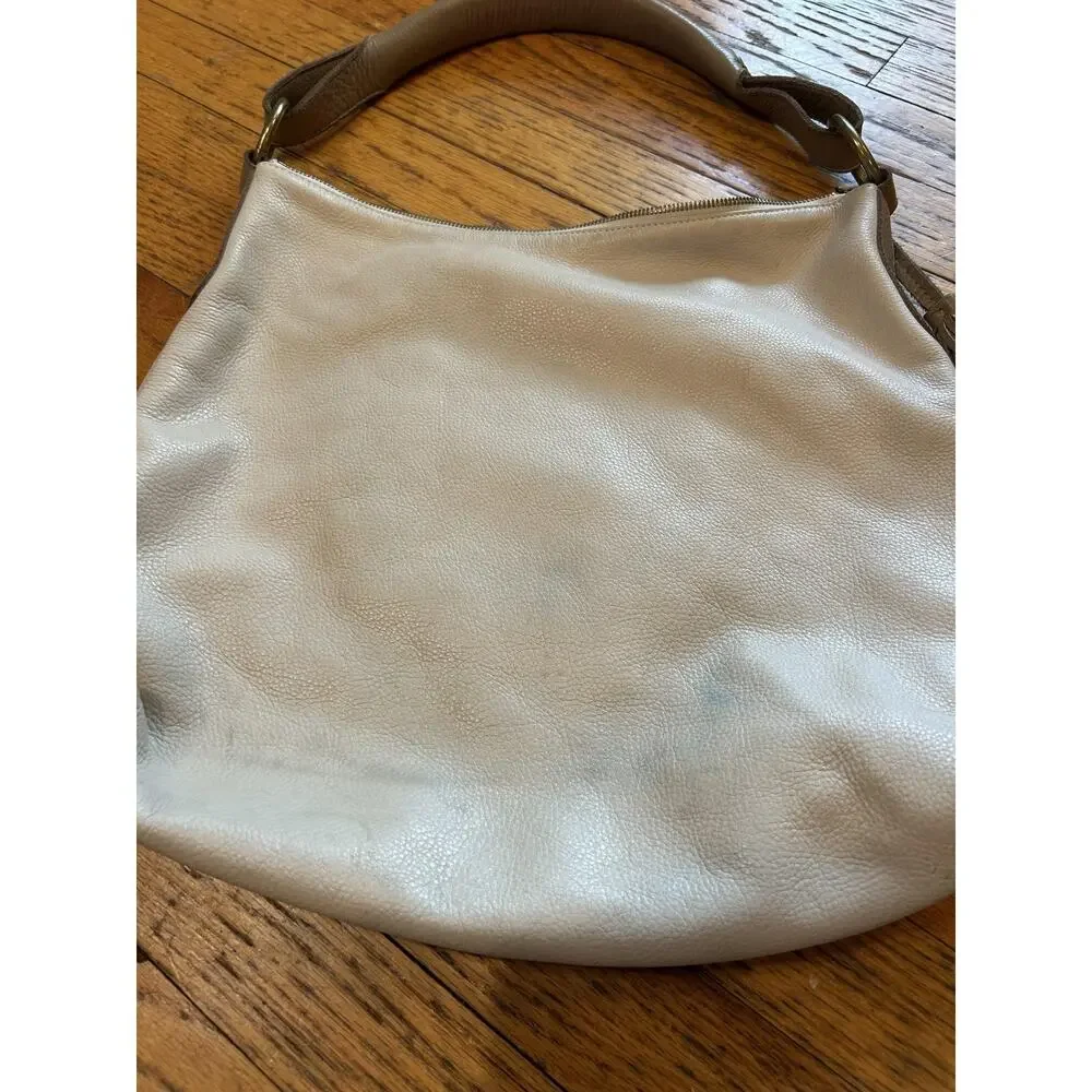 Molly G Hobo Shoulder Bag Womens Beige Leather Tassel Slouchy Purse Tote Boho